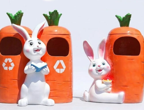 Creative Rabbit Carrot Sculpture Trash Can for Outdoor
