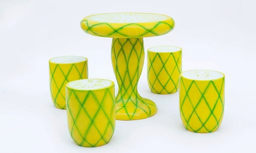 Vibrant Pineapple Garden Table and Stools Set