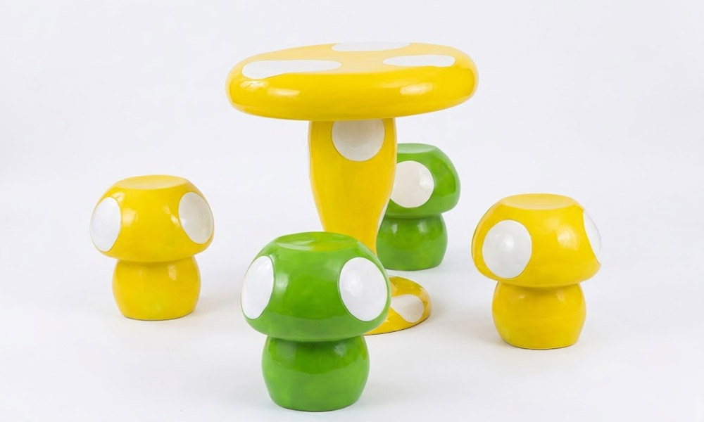 Whimsical Mushroom Table and Stool Set Garden Furniture
