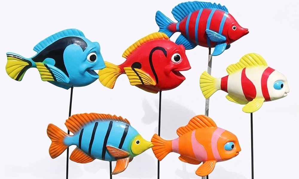 Vibrant Tropical Fish Garden Statues Outdoor Sculptures