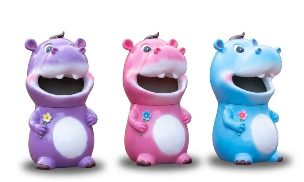 Fiberglass Hippo Garden Trash Can Creative Animal Waste Bin
