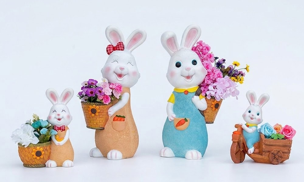Outdoor Bunny Garden Statues with Flower Baskets