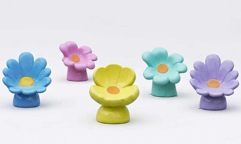 Vibrant Floral Sculpture Stools Durable Resin Garden Furniture