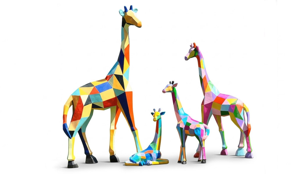 Modern Geometric Colorful Giraffe Statues Animal Sculptures
