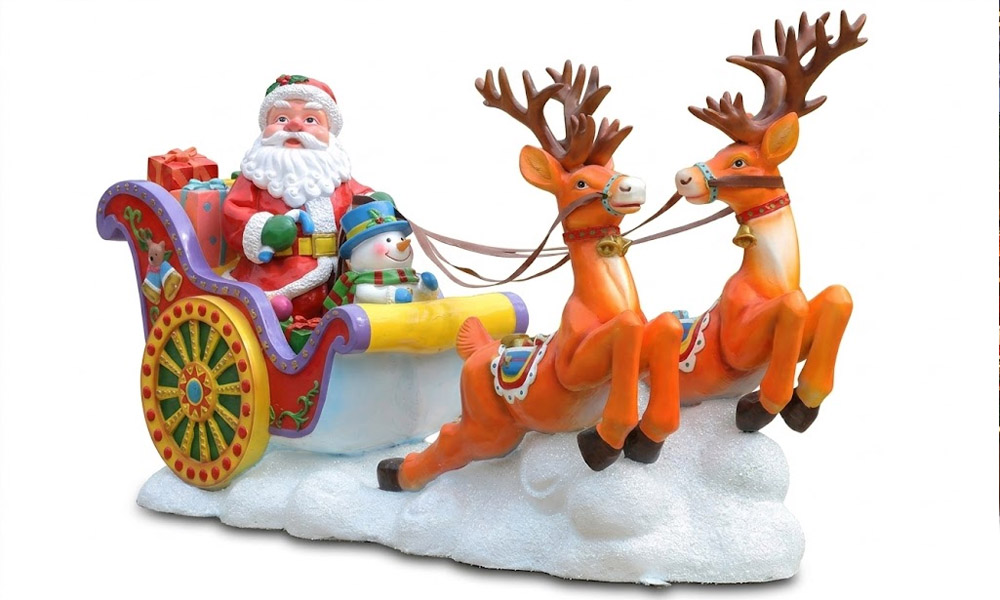 Santa’s Festive Sleigh & Reindeer Outdoor Garden Statue