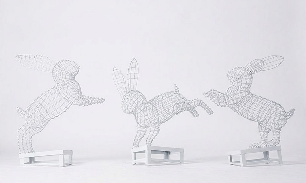 Modern Wire Rabbit Garden Sculptures Outdoor Decor