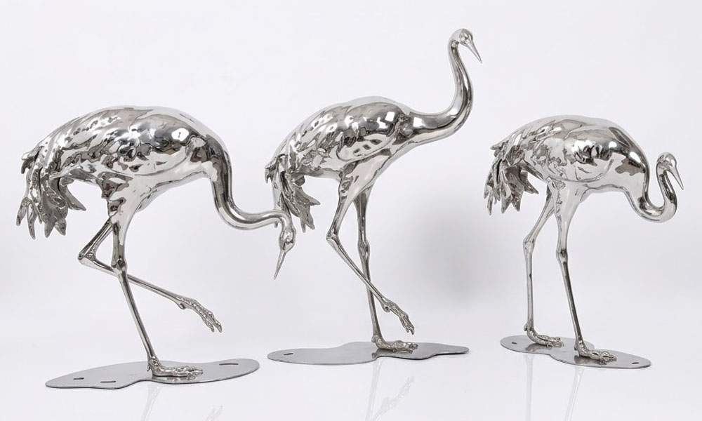 Modern Stainless Steel Heron & Crane Sculptures