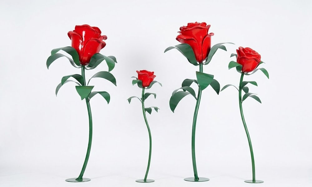 Giant Red Rose Garden Sculpture Modern Garden Decor