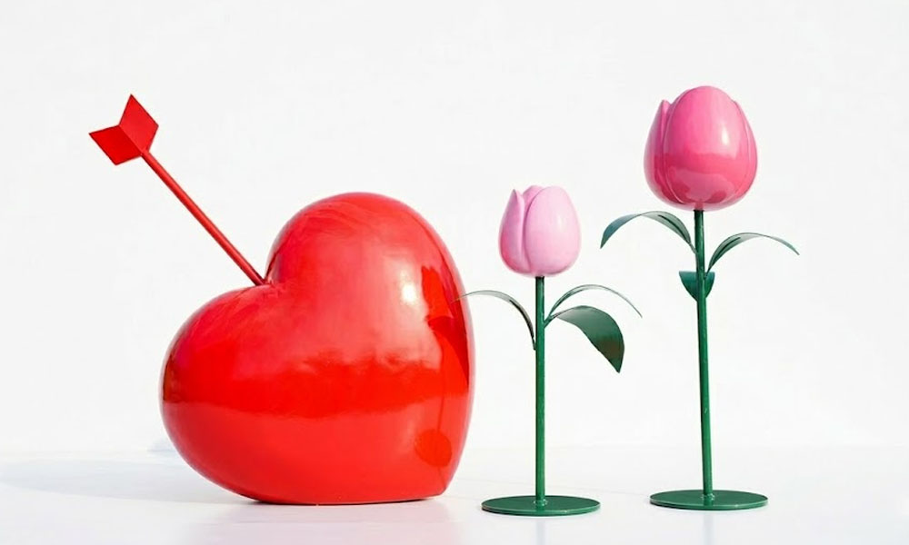 Large Pink Tulip Garden Statue Modern Fiberglass Art