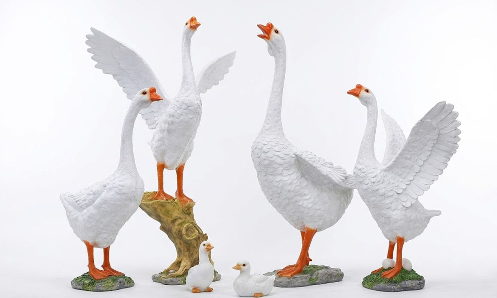 Life-Size White Goose Statues for Lawns, Patios, and Yards