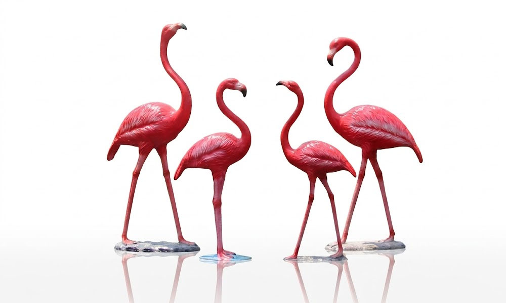 Realistic Pink Flamingo Garden Statues Fiberglass Sculptures