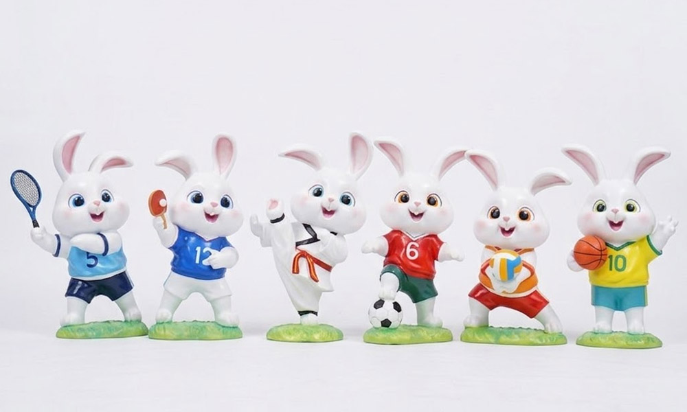 Cute Sports Bunny Garden Statues Outdoor Rabbit Figurines
