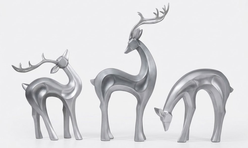Silver Reindeer Garden Sculptures Abstract Deer Statues