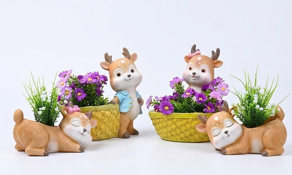 Cute Fawn Deer Planters Animal Flower Pots for Outdoor Decor
