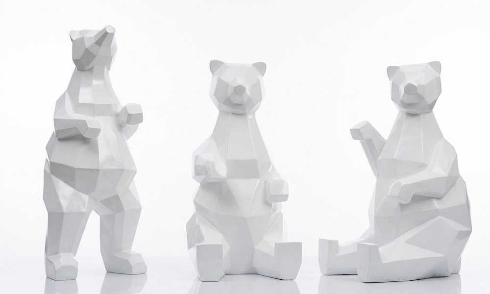 Modern Geometric White Polar Bear Statues Garden Sculptures