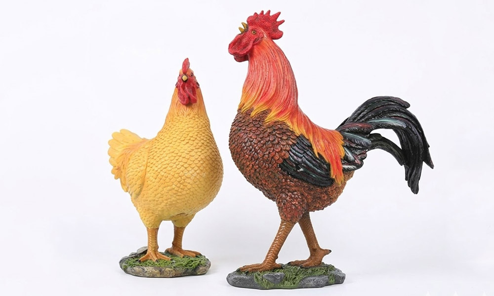 Realistic Rooster and Hen Garden Statues Weatherproof Outdoor Yard Art