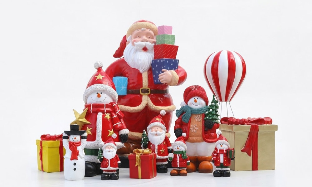 Commercial Christmas Santa and Snowman Display Statues