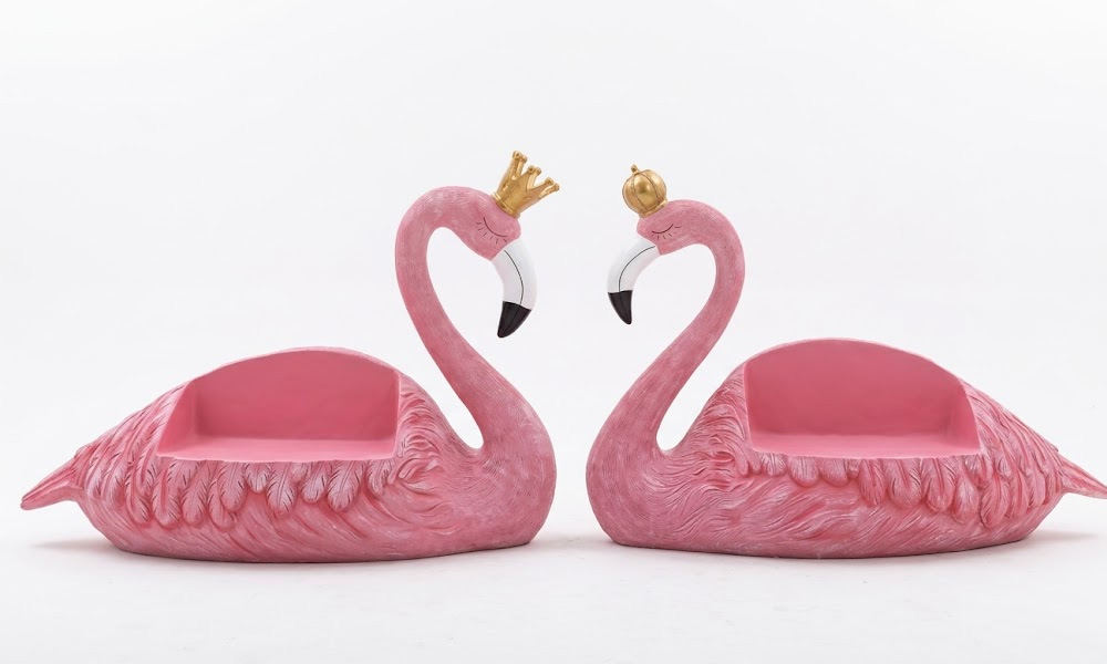 Whimsical Pink Flamingo Statue Bench for Outdoor Seating
