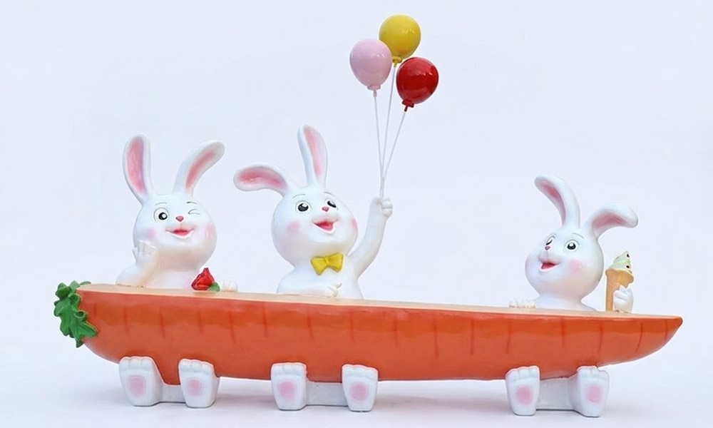 Rabbit Sculpture & Carrot Garden Bench for Commercial