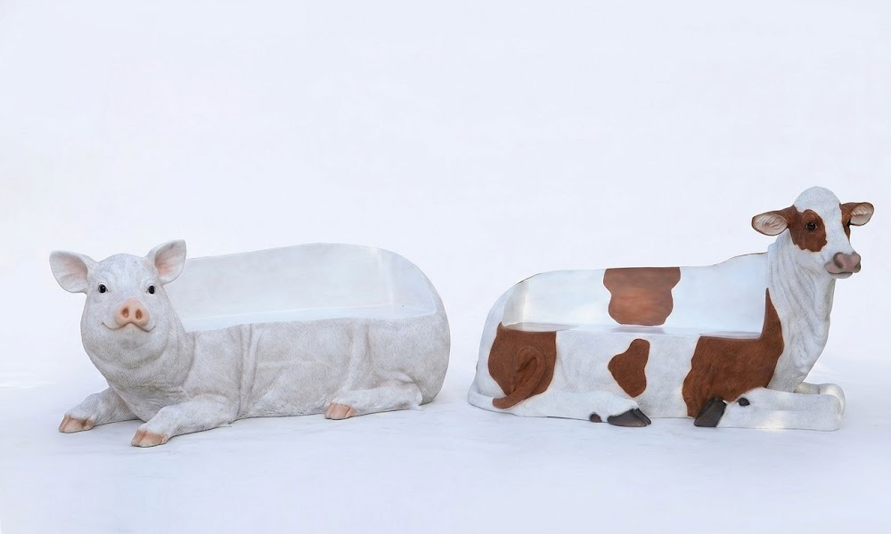 Life-Size Resin Animal Bench Functional Garden Furniture