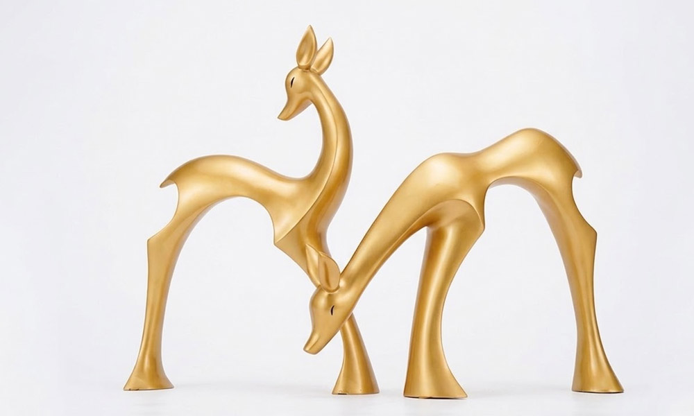 Modern Minimalist Gold Deer Statues Abstract Reindeer Sculptures