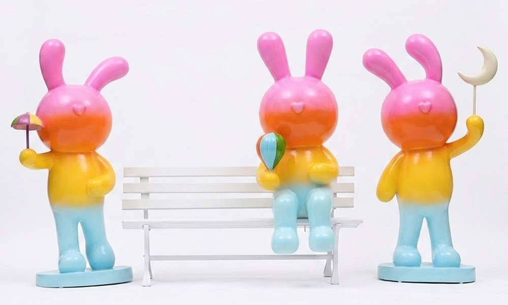 Modern Pop Art Gradient Rabbit Sculptures Outdoor Decor