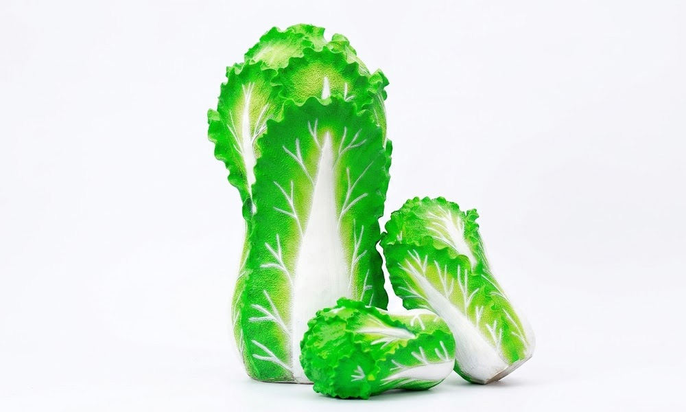 Whimsical Vegetable Sculptures Pink & Green Cabbage Statues
