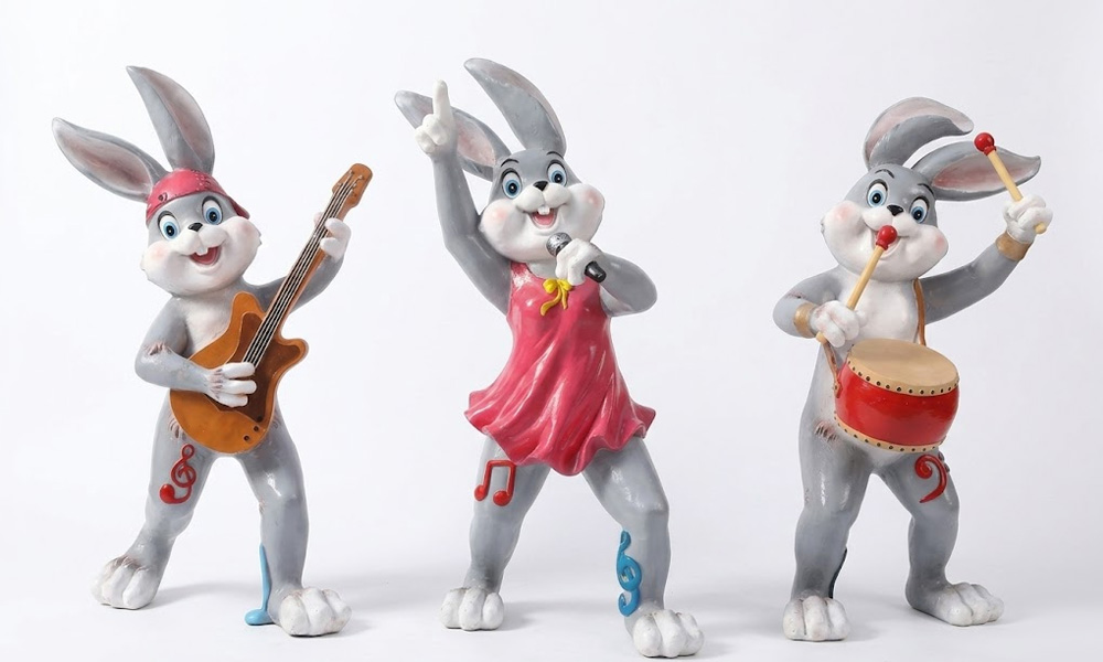 Rabbit Musician Garden Statue Musical Animal Sculpture