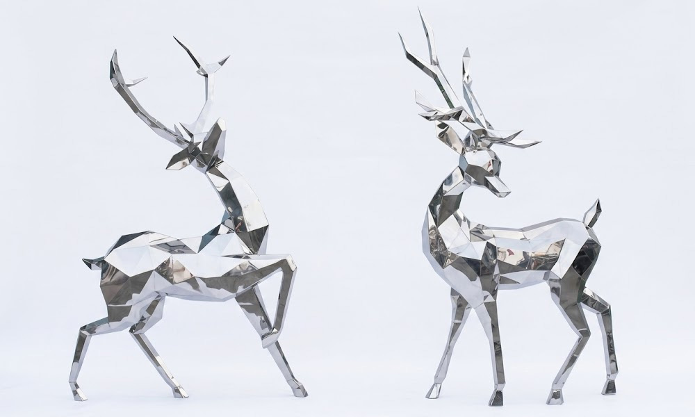 Large Stainless Steel Deer Sculpture Geometric Outdoor Art