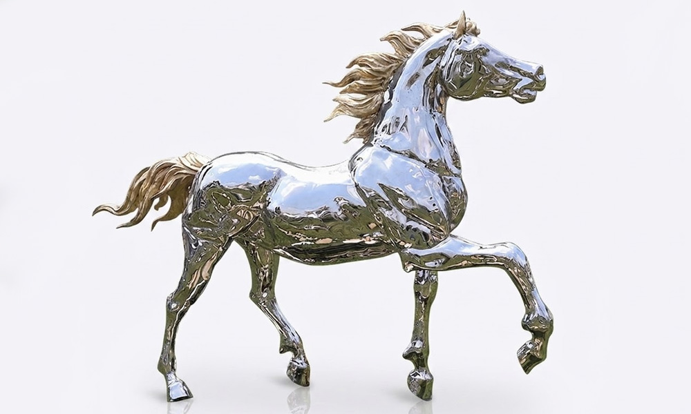 Stainless Steel Horse Statues Mirror-Finish Outdoor Sculptures