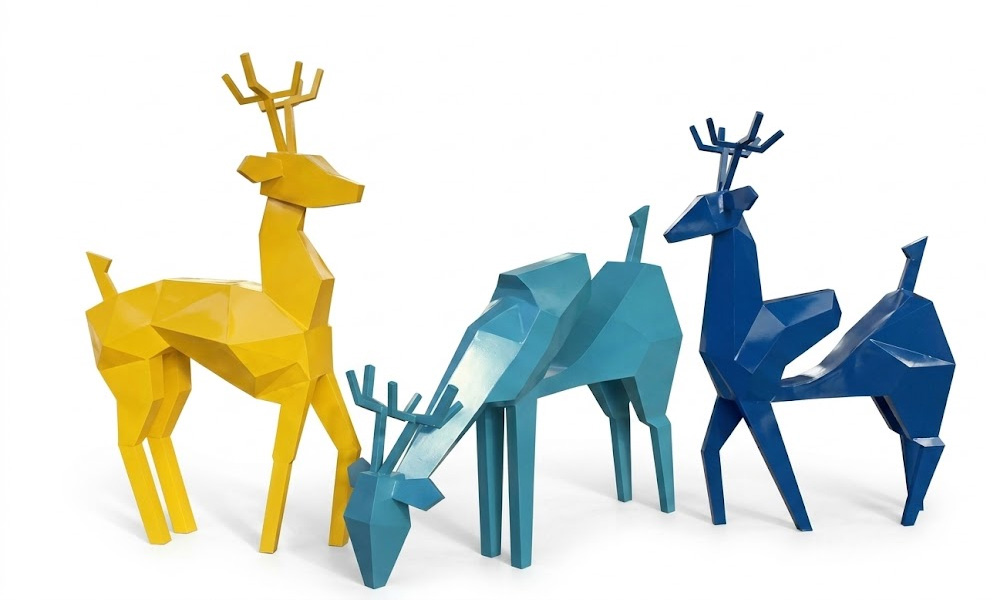 Vibrant Metal Deer Statues Modern Stainless Steel Outdoor Art
