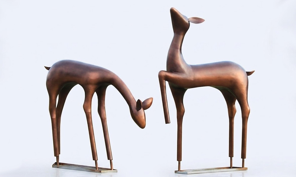 Bronze-Finish Stainless Steel Deer Sculptures for Outdoor View Larger Image