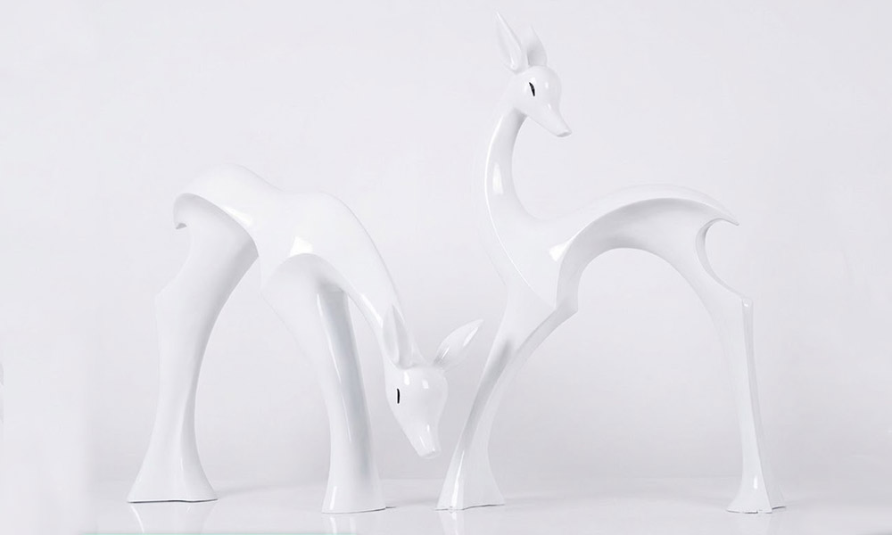 Sleek White Reindeer Figurines Large Modernist Animal Decor
