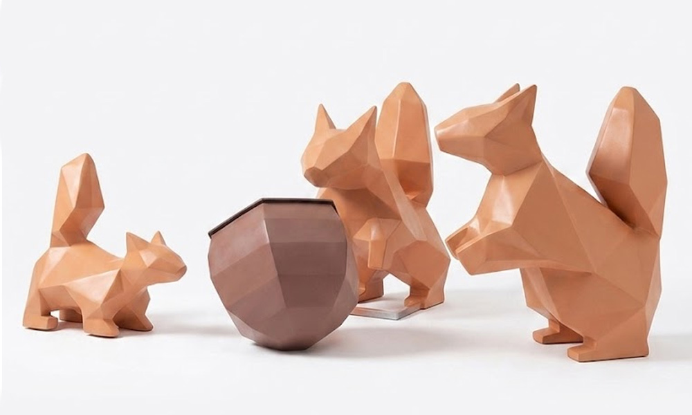 Hand-Painted Low-Poly Squirrel & Acorn Sculpture