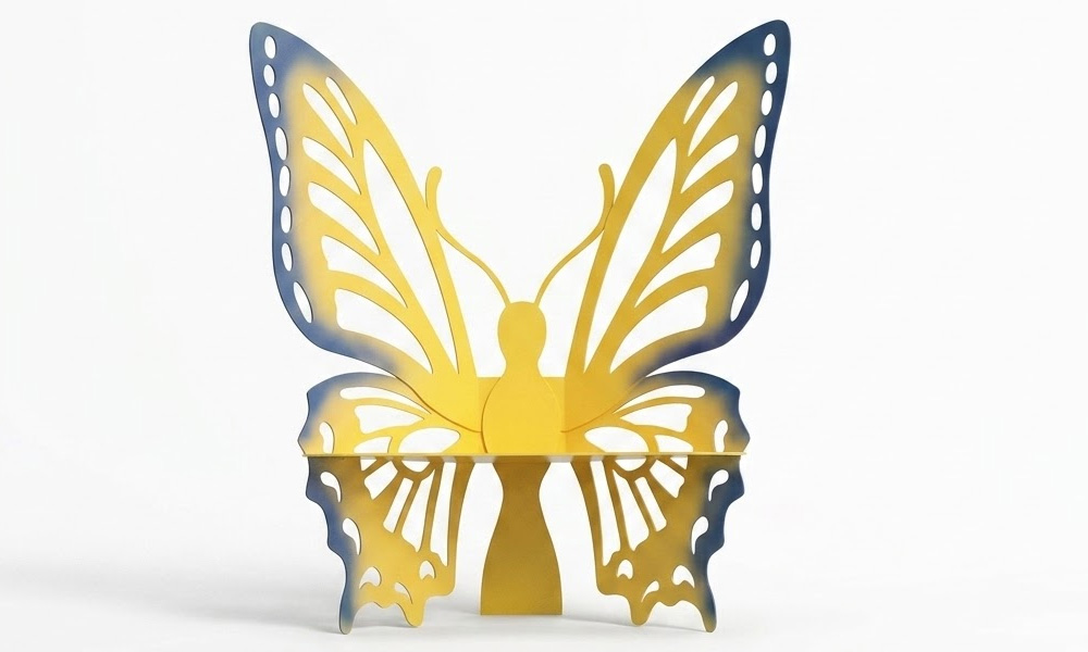 Modern Butterfly Metal Bench Sculpture for Outdoor Decor