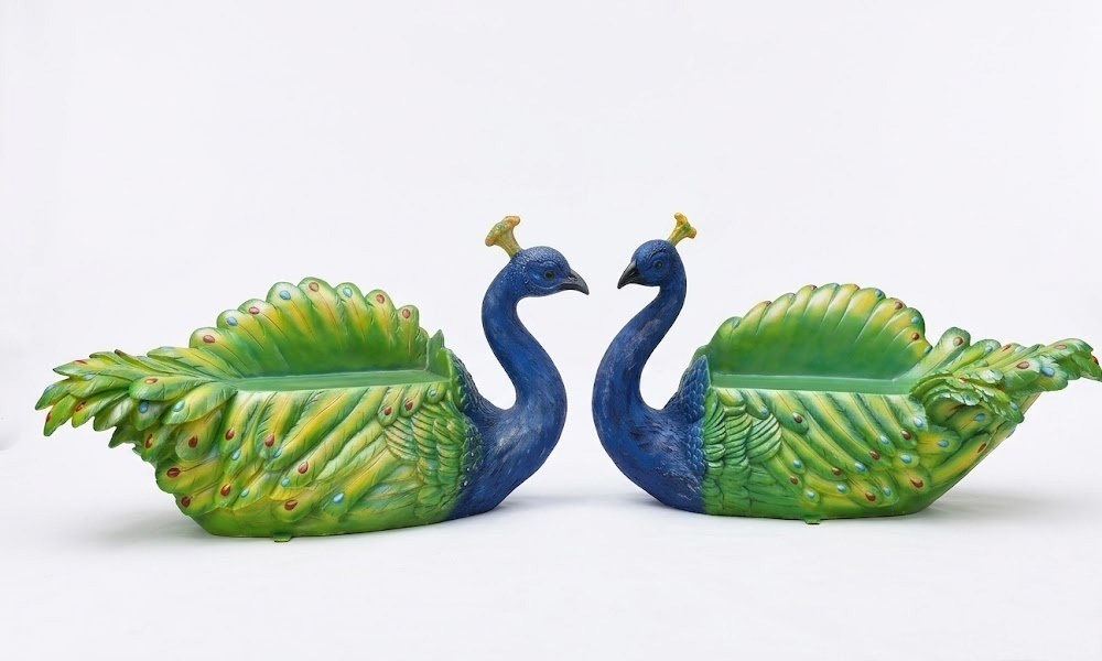 Large Peacock Sculpture Bench Decorative Seating for Resorts