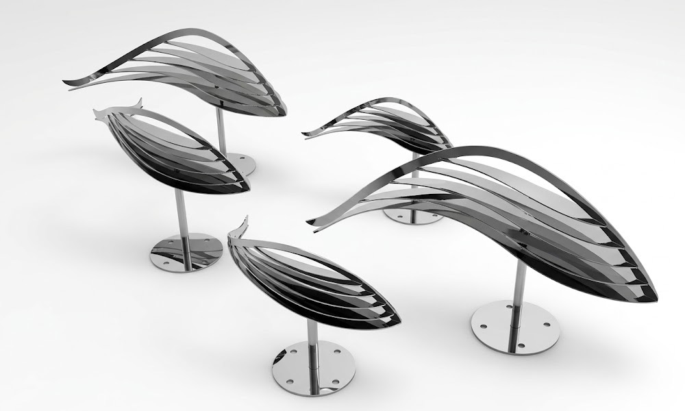 Abstract Stainless Steel Fish Sculptures School of Fish Art