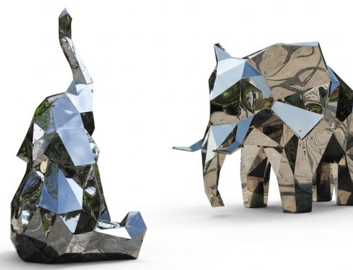 Stainless Steel Elephant Statue Geometric Metal Wildlife Art