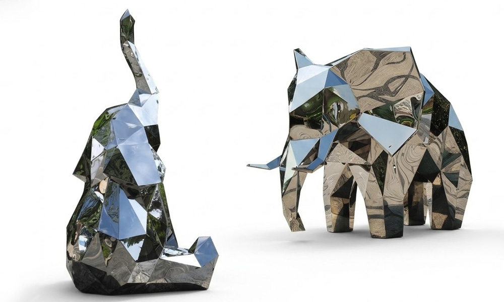 Stainless Steel Elephant Statue Geometric Metal Wildlife Art