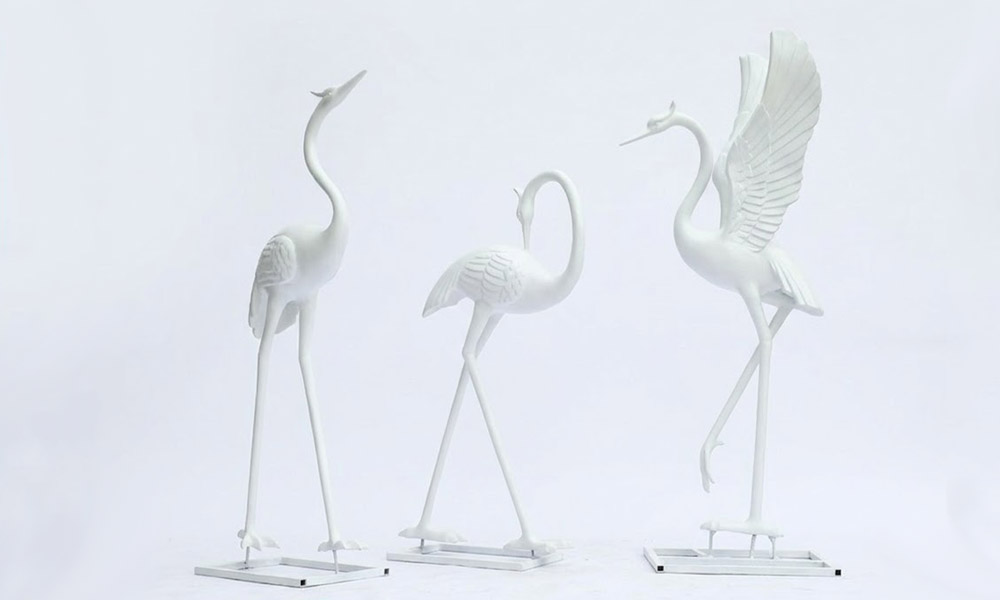 White Crane Garden Statues Modern Outdoor Bird Sculptures