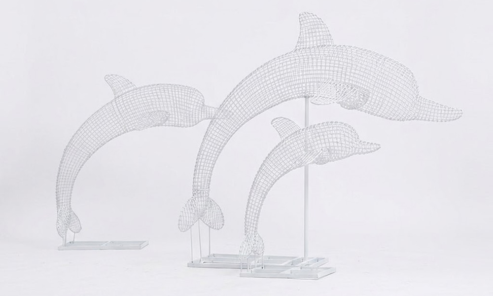 Wireframe Dolphin Sculptures for Coastal Landscape Decor