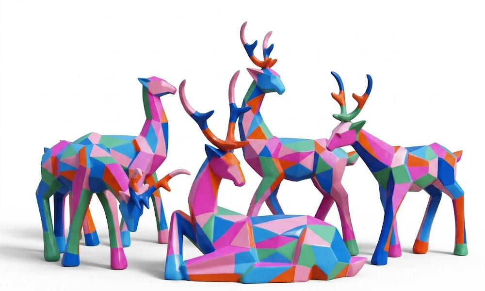 Geometric Colorful Deer Statues for Modern Garden Landscape