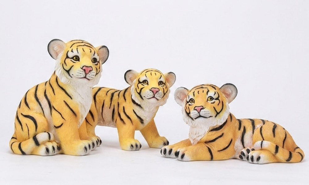 Playful Tiger Cub Statues Realistic Wildlife Garden Art