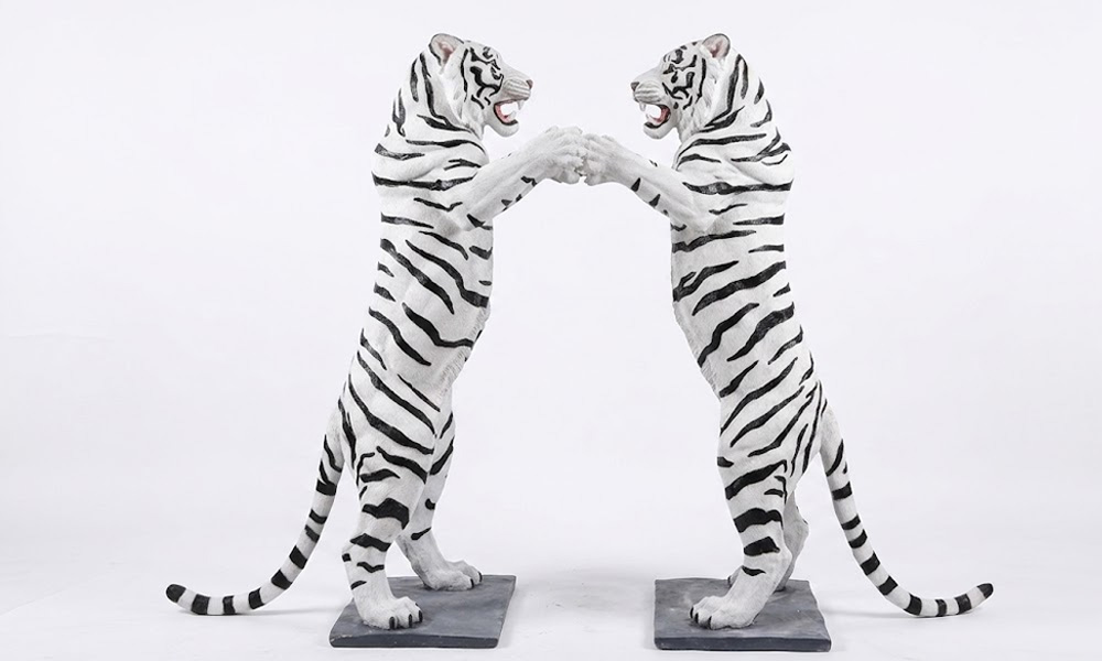 Realistic White Tiger Sculptures for Botanical Garden Landmarks