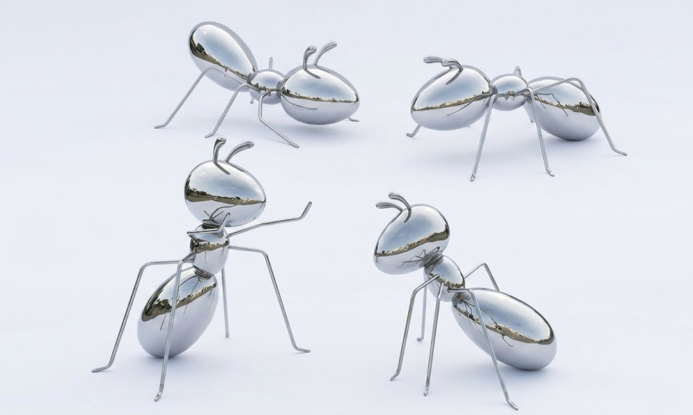 Modern Stainless Steel Ant Sculptures for Luxury Resorts