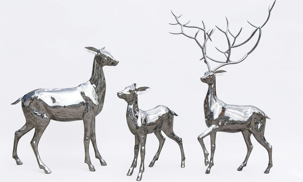 Luxury Landmark Decor Mirror-Finish Stainless Steel Deer Sculpture
