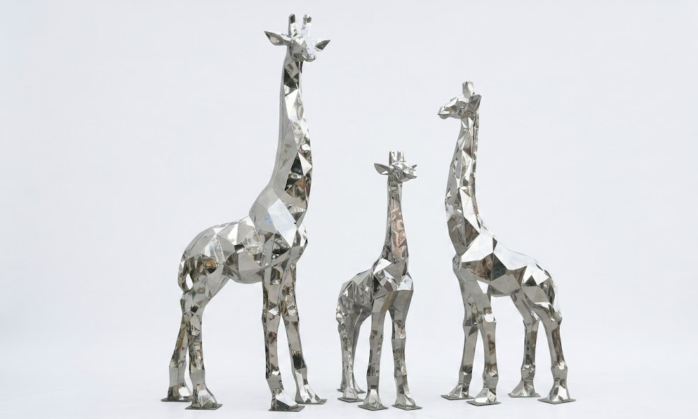 Stainless Steel Giraffe Statues Landmark Art for Botanical Parks