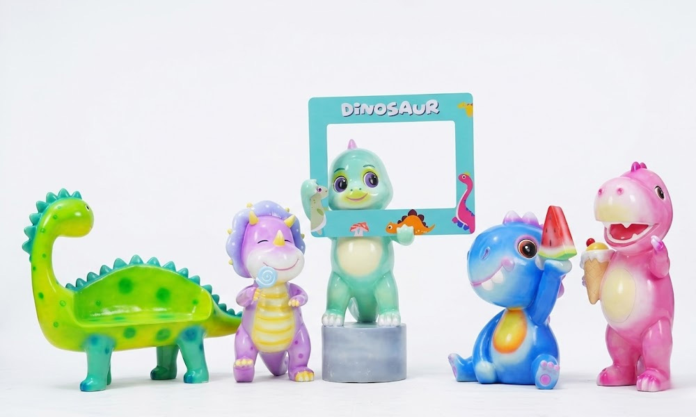 Whimsical Cartoon Dinosaur Resin Figures for Commercial Display
