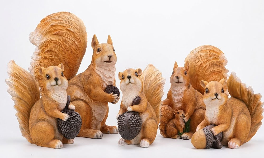 Whimsical Garden Sculpture Giant Squirrels & Acorn Statue